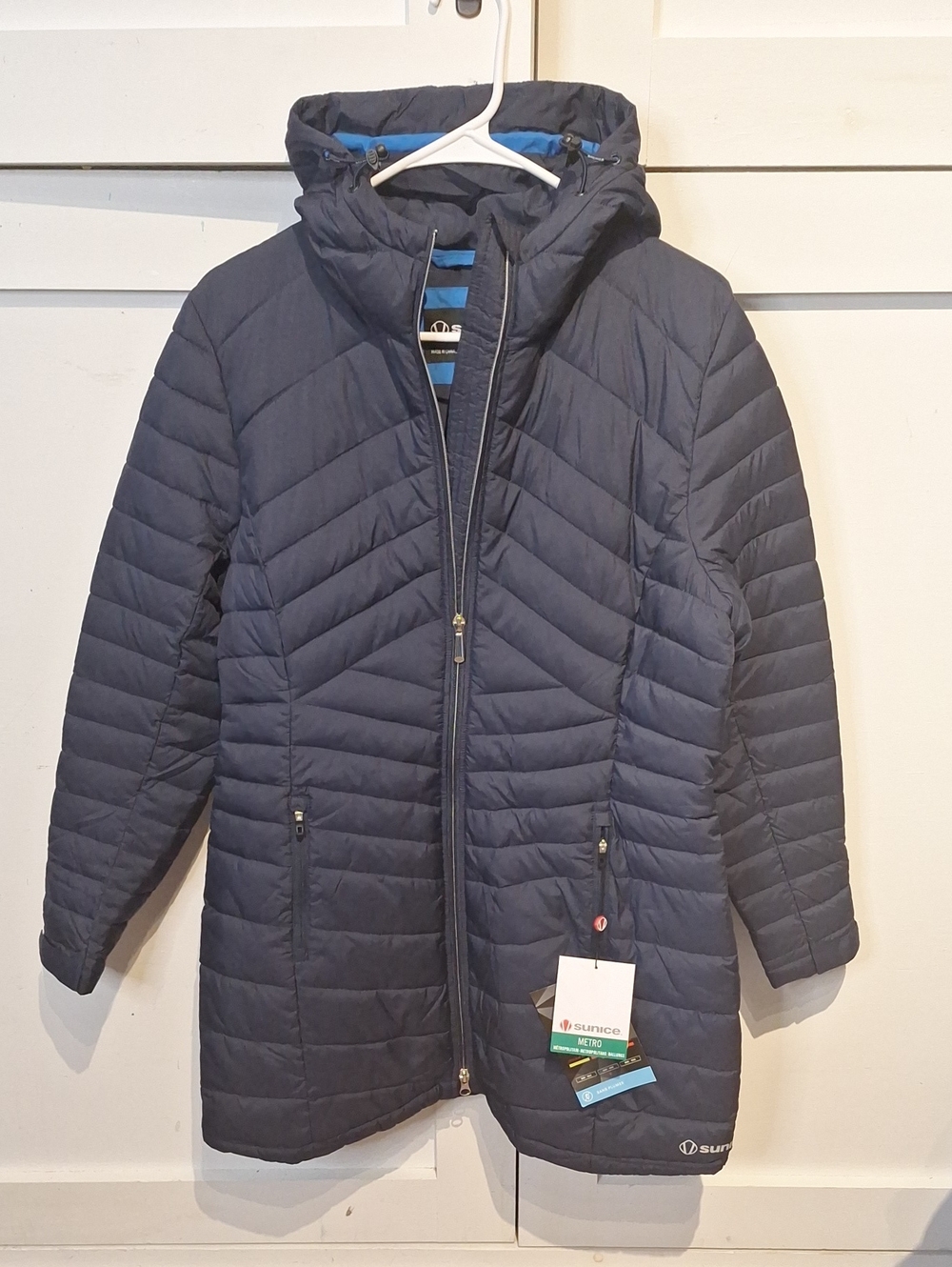 Sunice Navy Quilted Hooded Puffer Coat